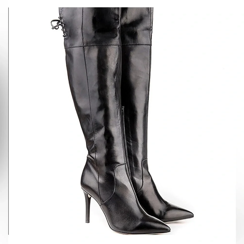 Perla Formentini Black Zucca Over-the-knee Leather